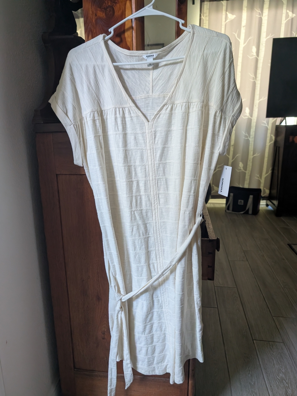 Sonoma Cream Textured V-Neck Midi Dress